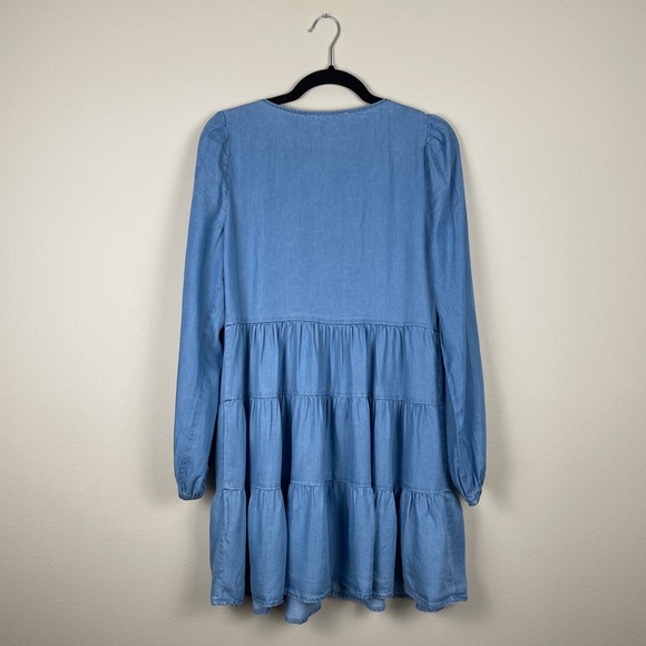 Tiered Button Front Boho Chambray Dress - Picture 3 of 8